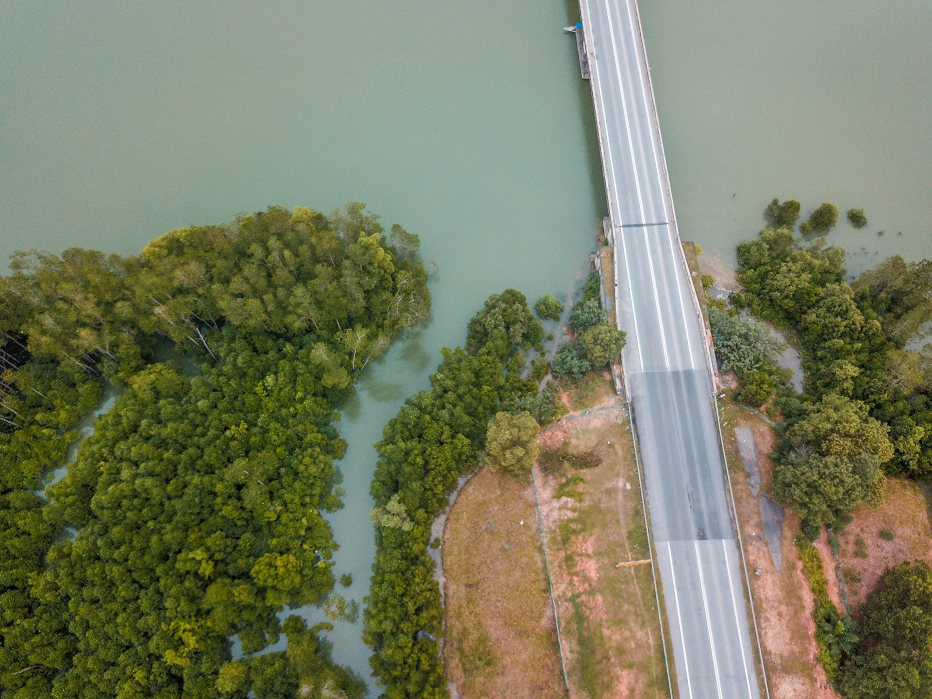 Aerial drone survey of highway bridge and corridor for expansion project in Johor