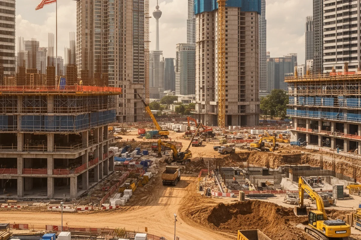 Drone capturing construction site progress monitoring in Malaysia